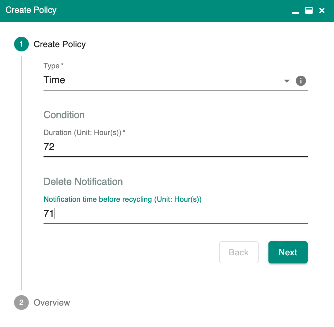 auto recycle policy create time