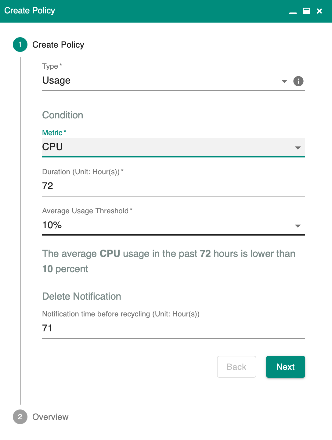 auto recycle policy create usage