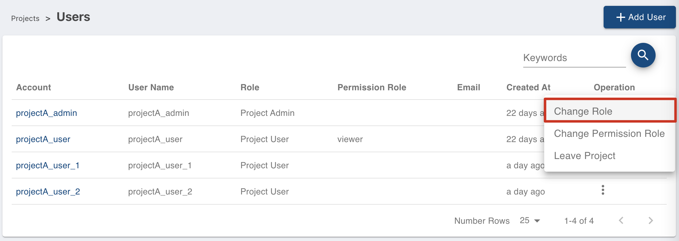 Change Project Role