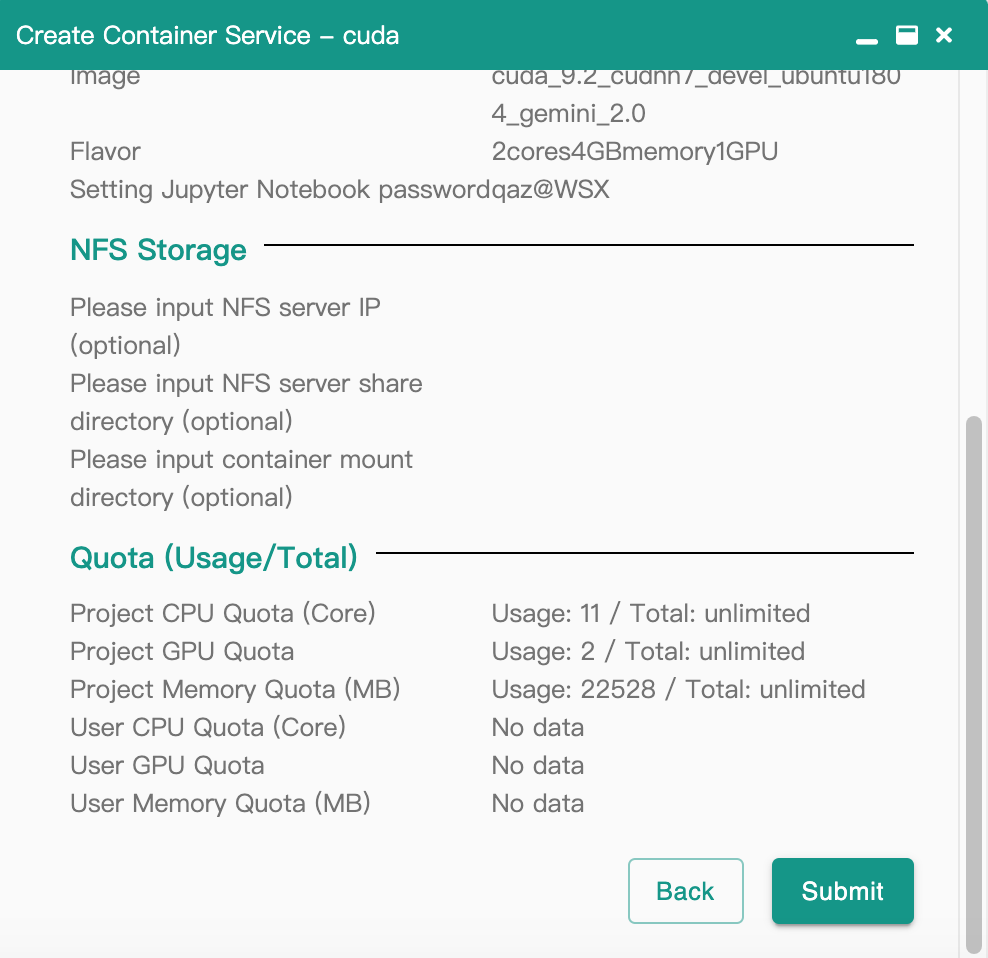 container create overview_quota