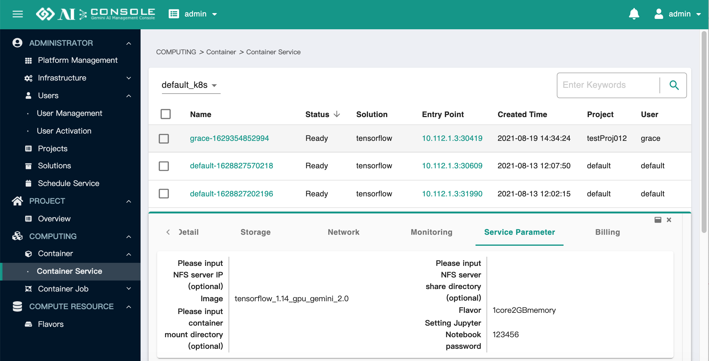 container site parameter
