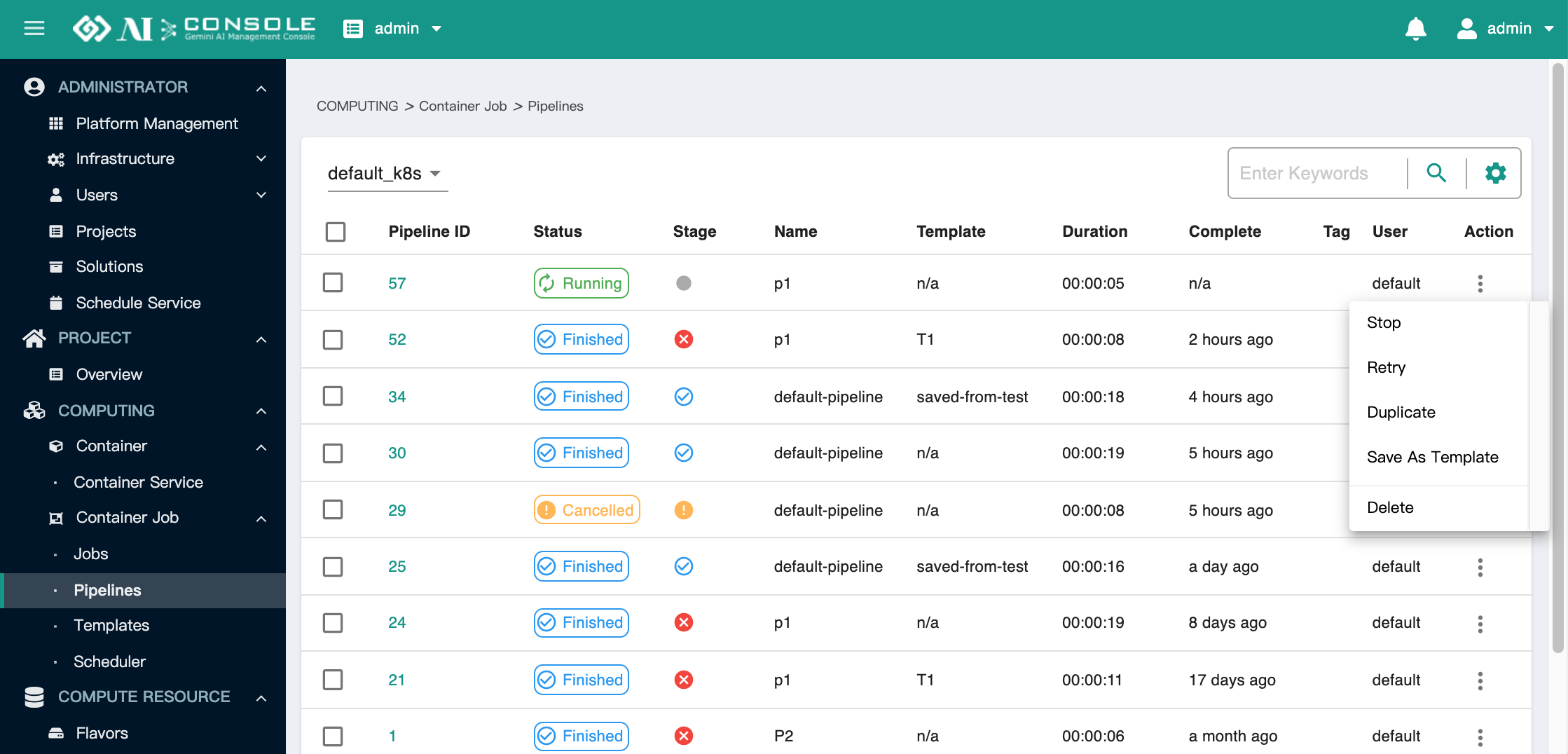 pipeline list