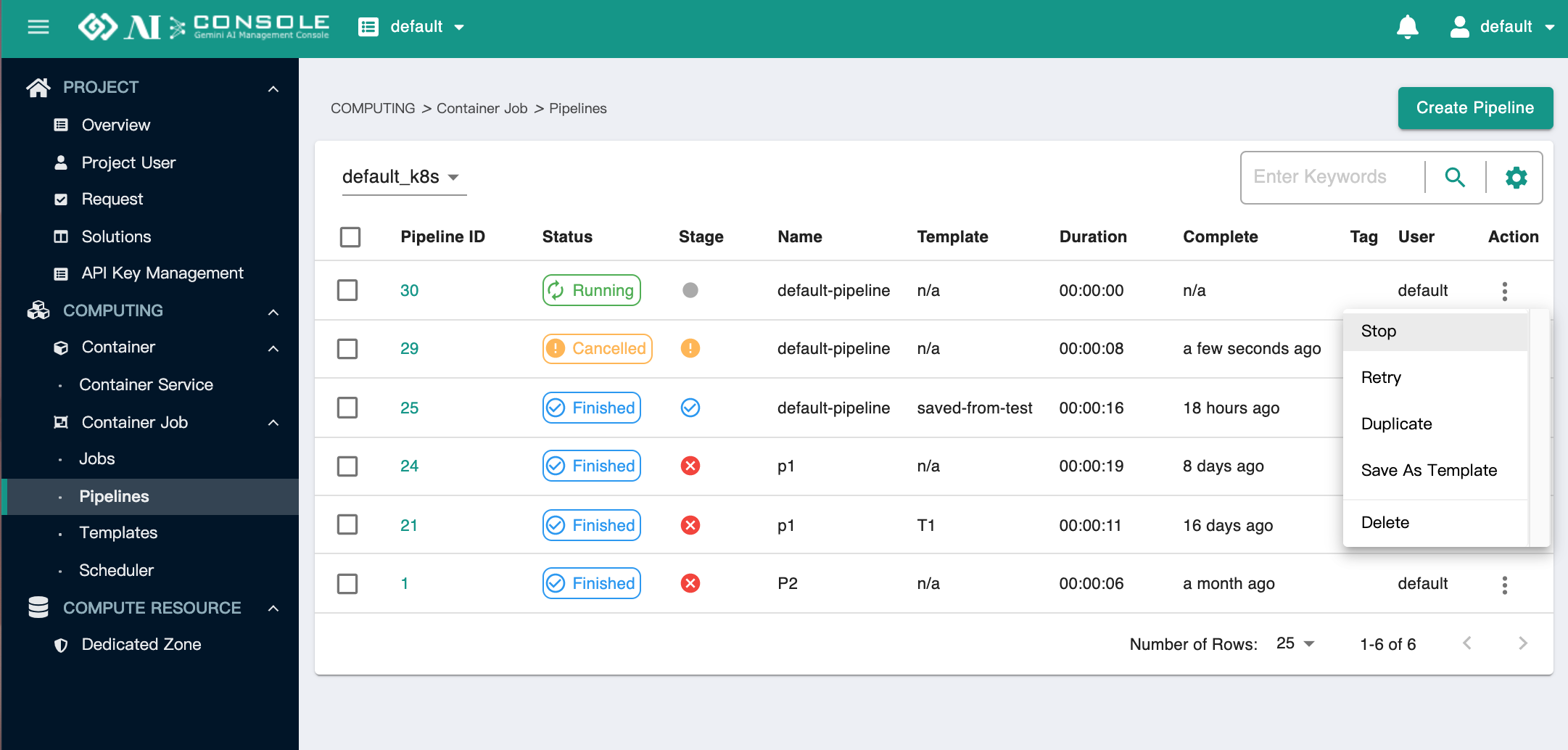 pipeline actions