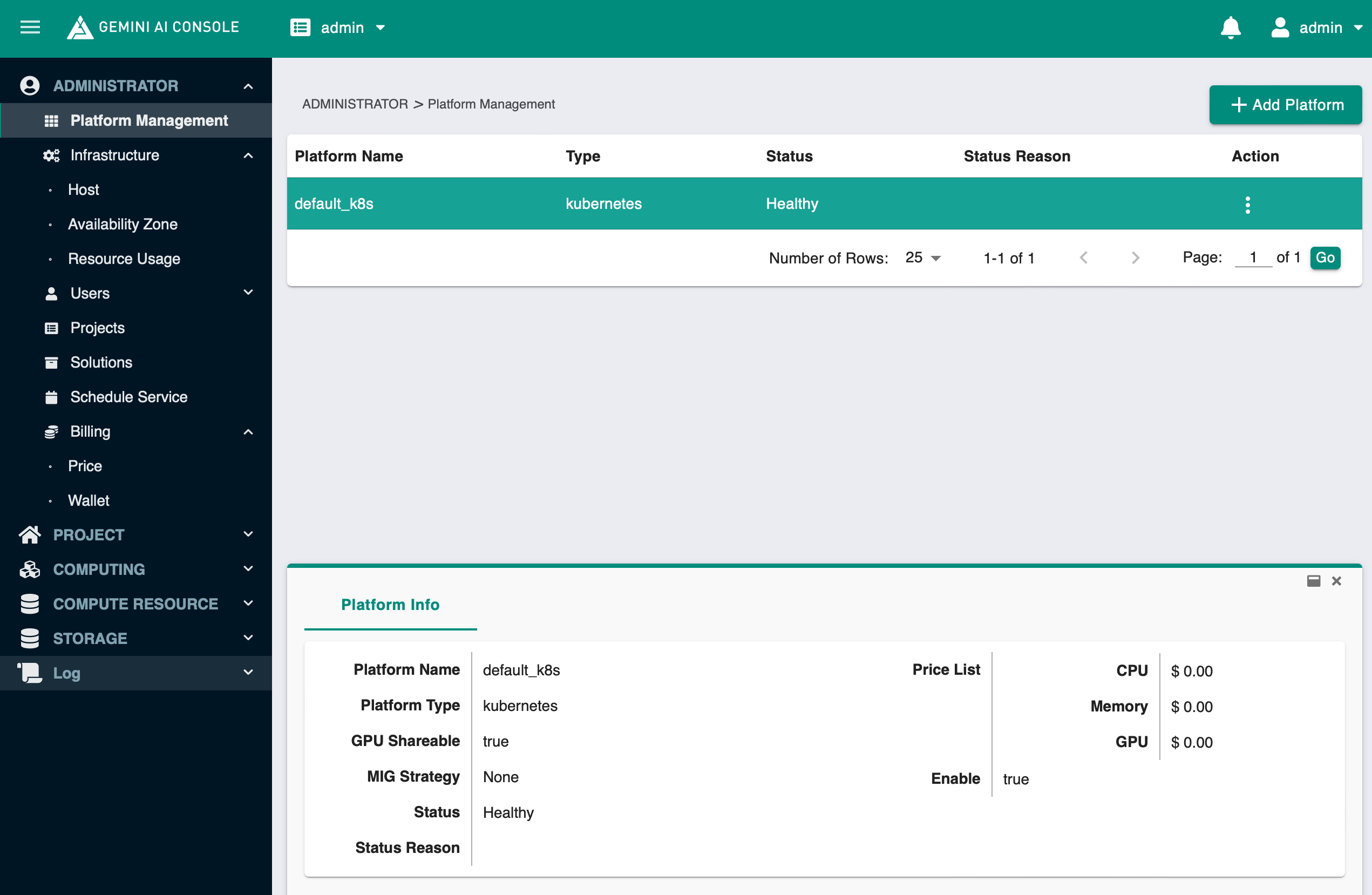 platform management detail