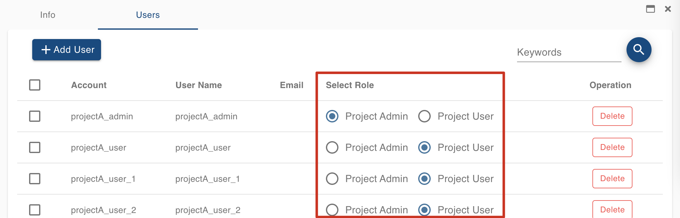 Project Select Role