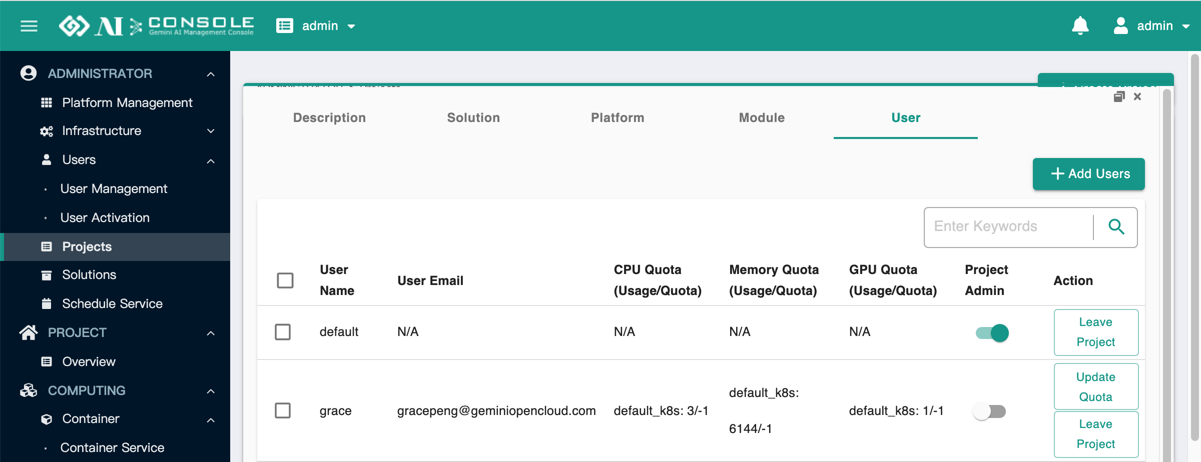 project user