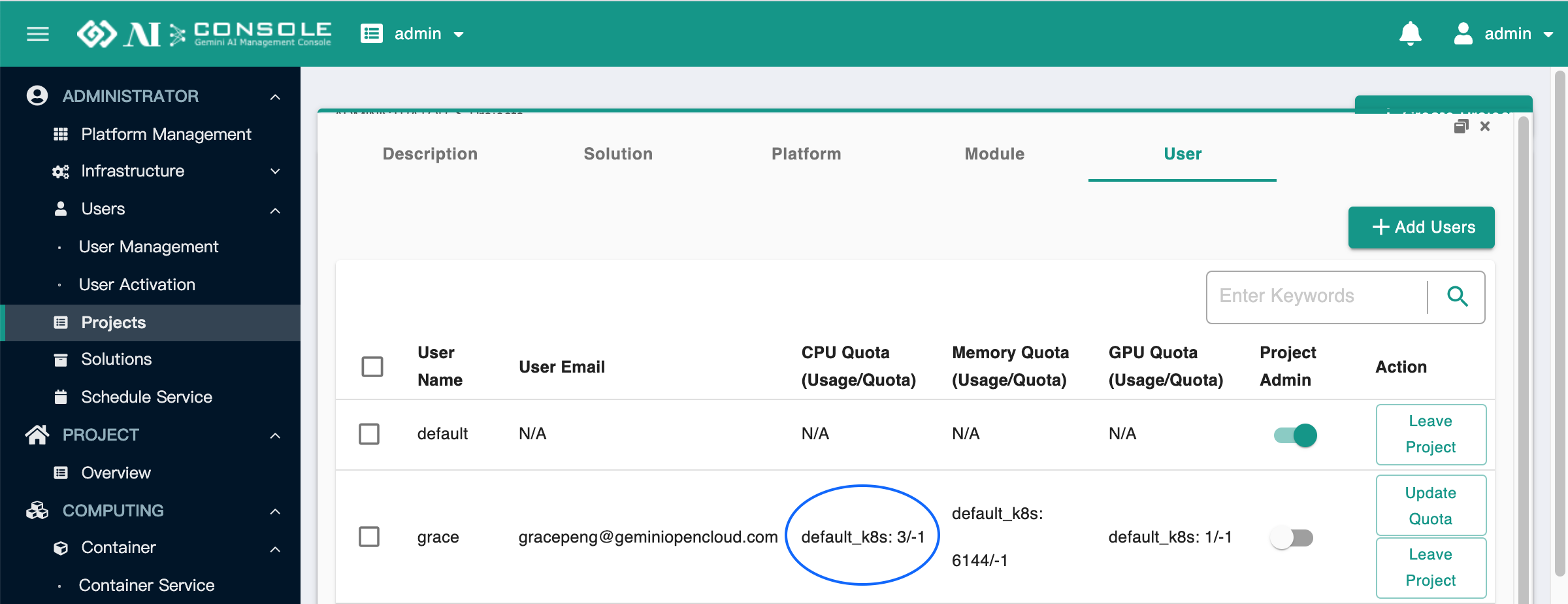 project user
