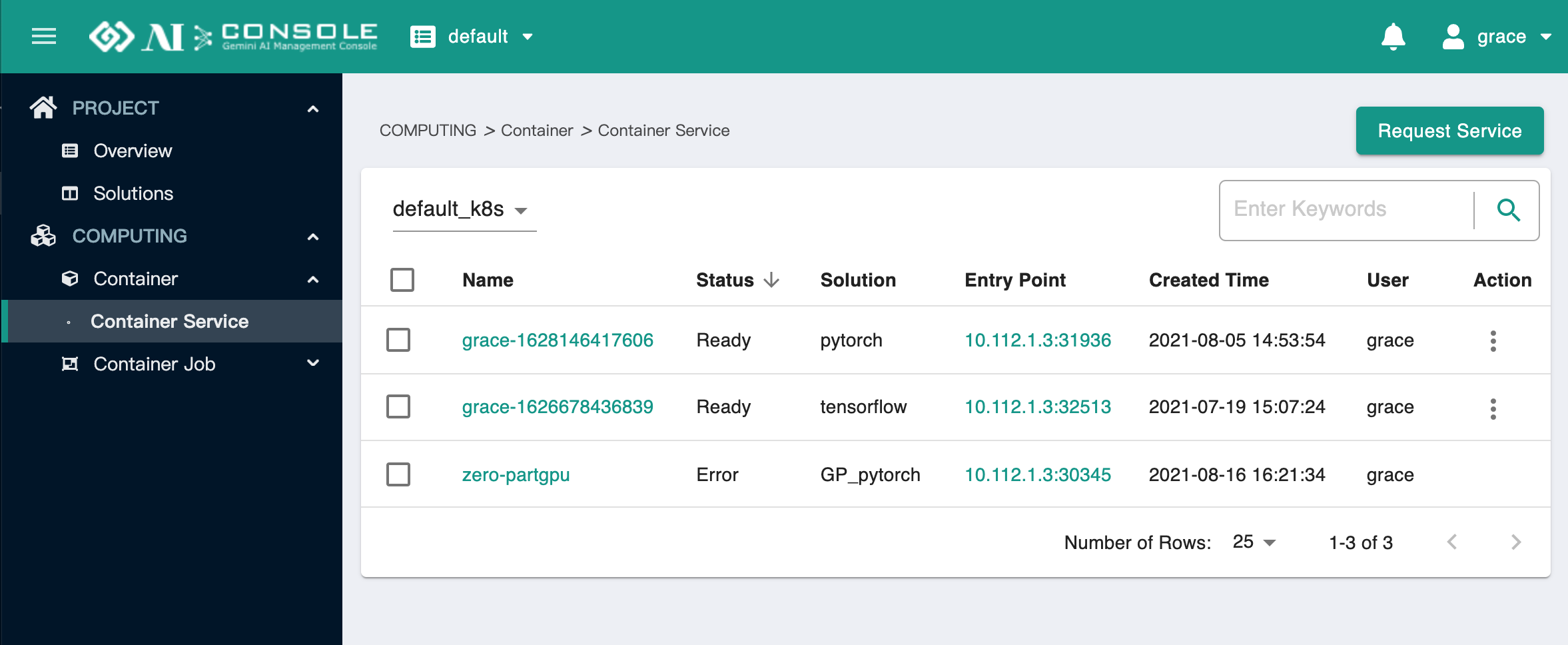 project user - request service