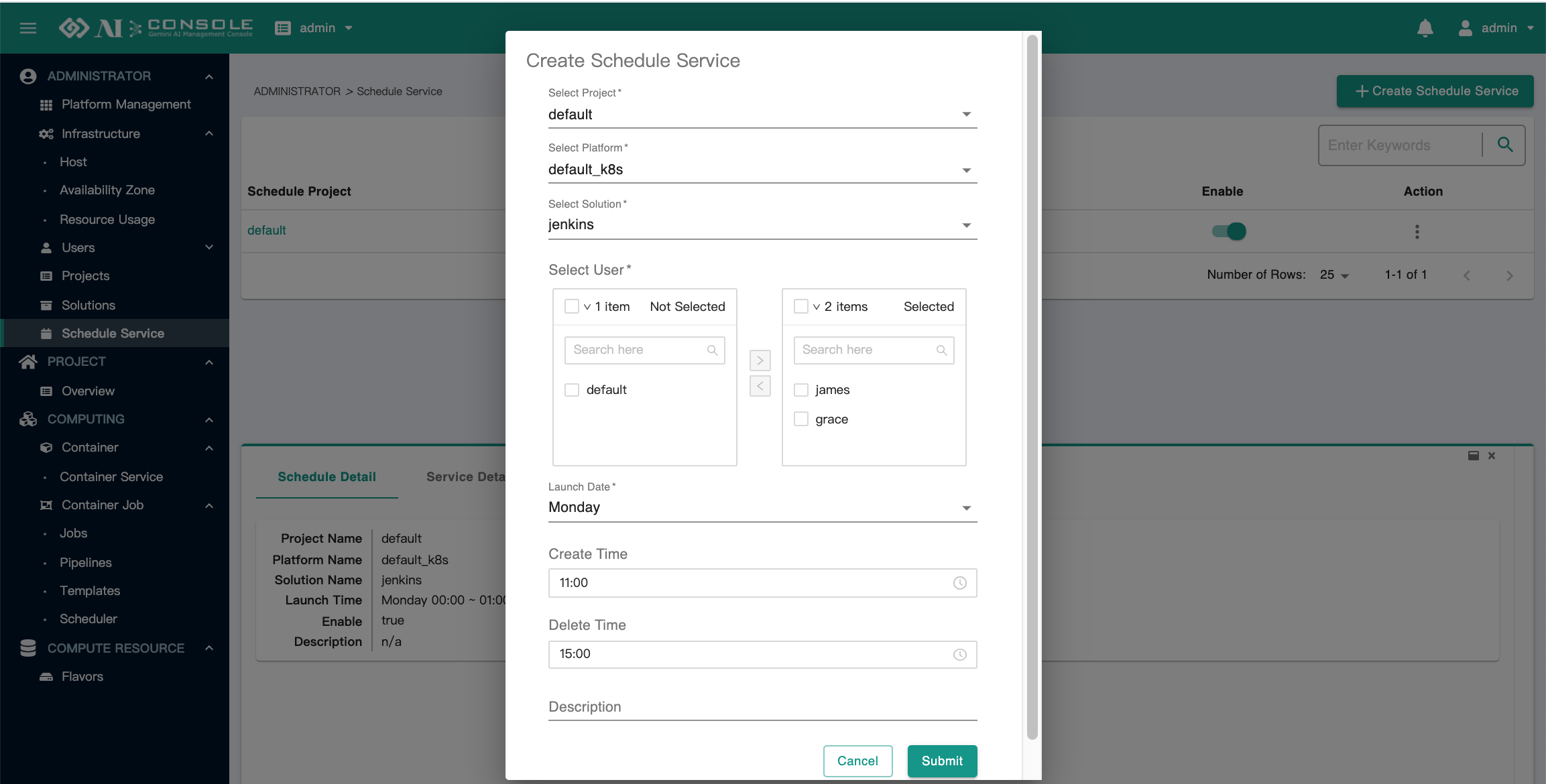schedule service create