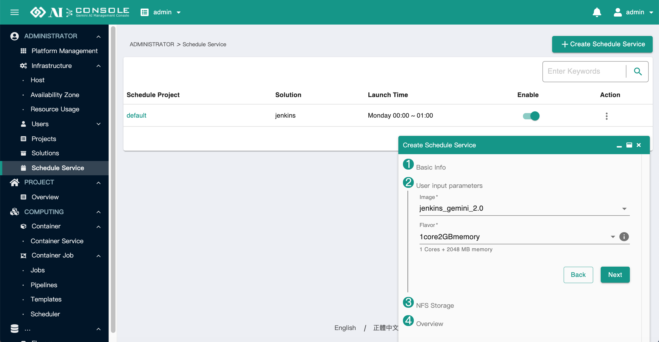 schedule service create container 2