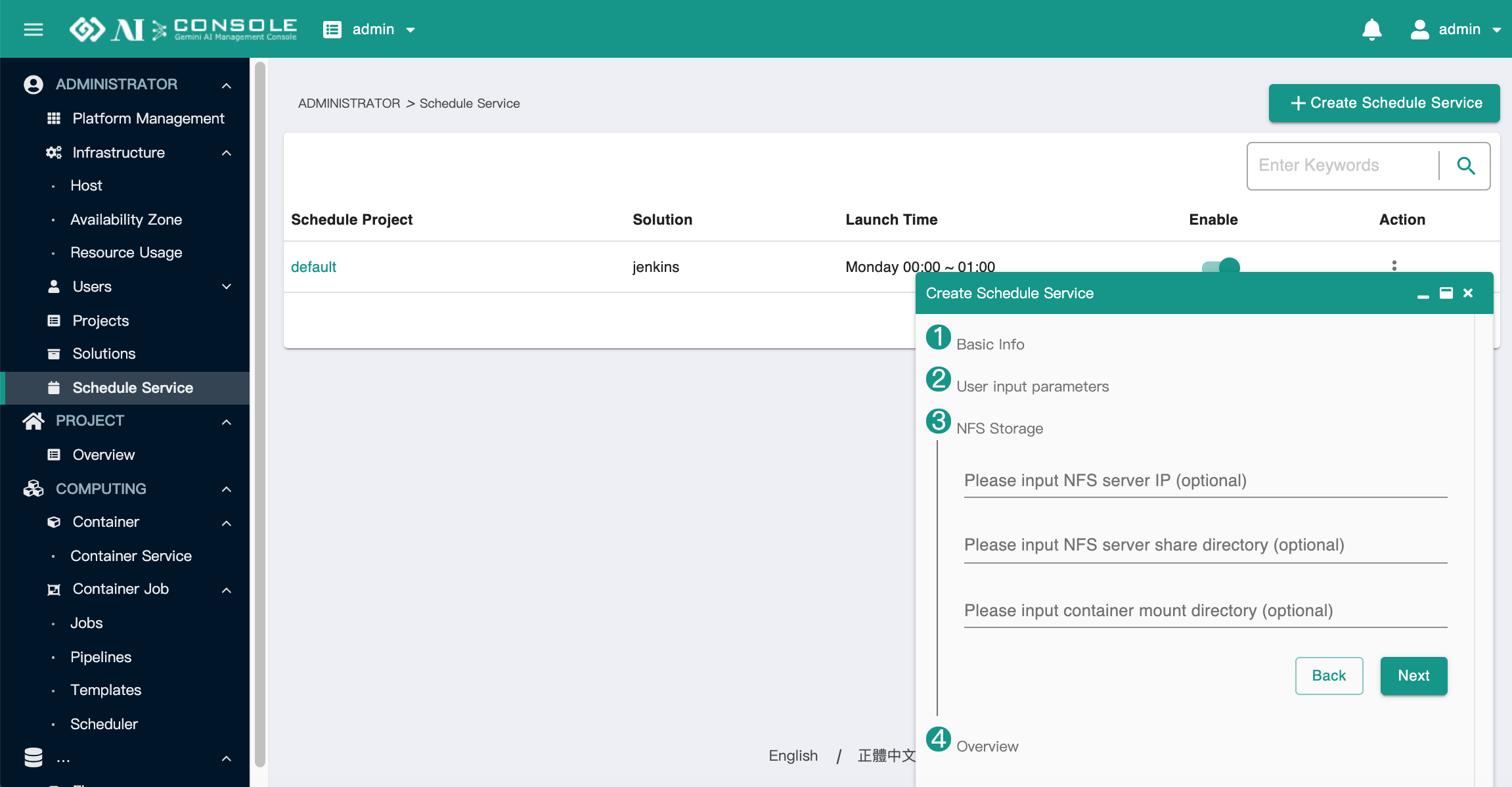 schedule service create container 3