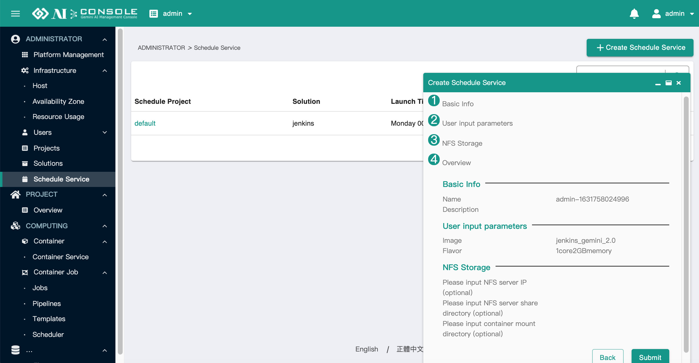 schedule service create container 4