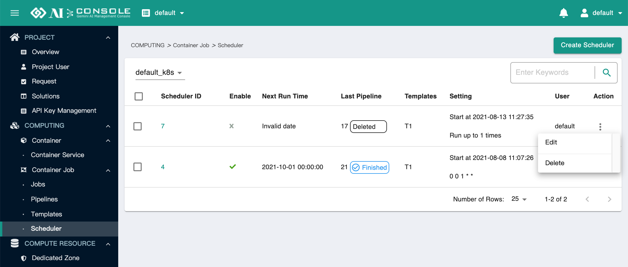 scheduler actions