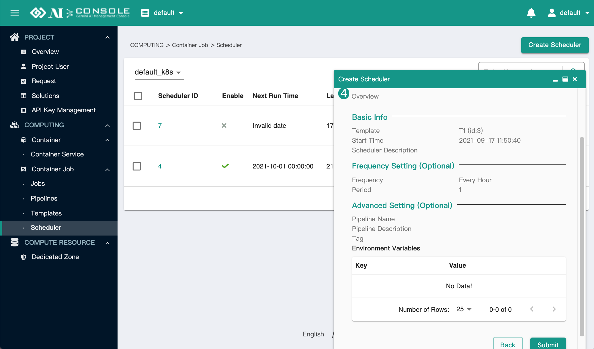 scheduler create 4