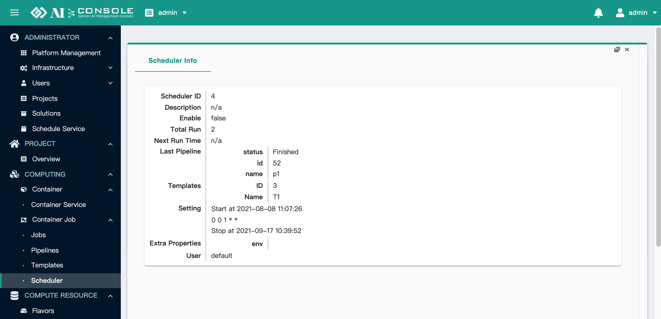 scheduler info