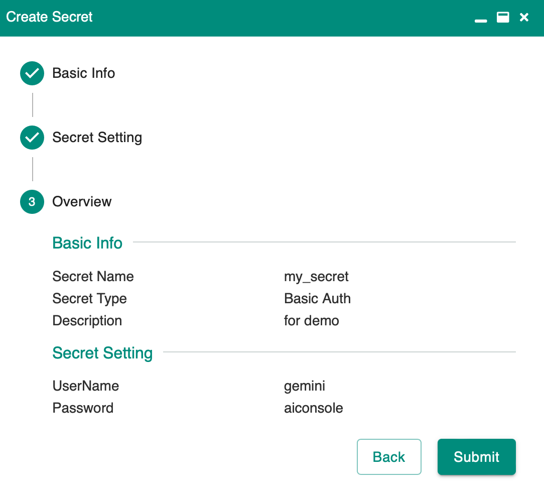 secret create form overview