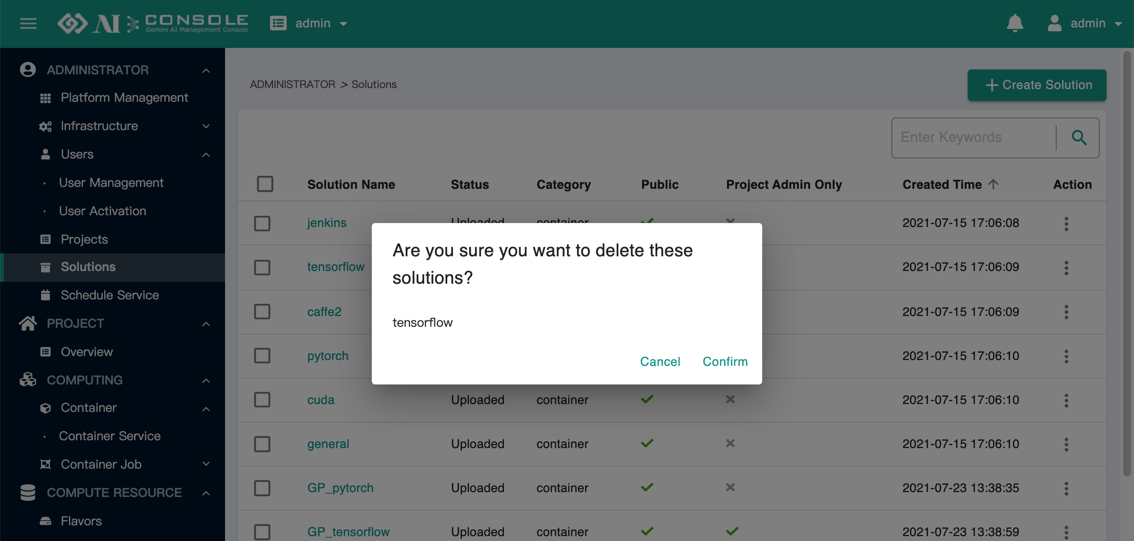 solution delete confirm