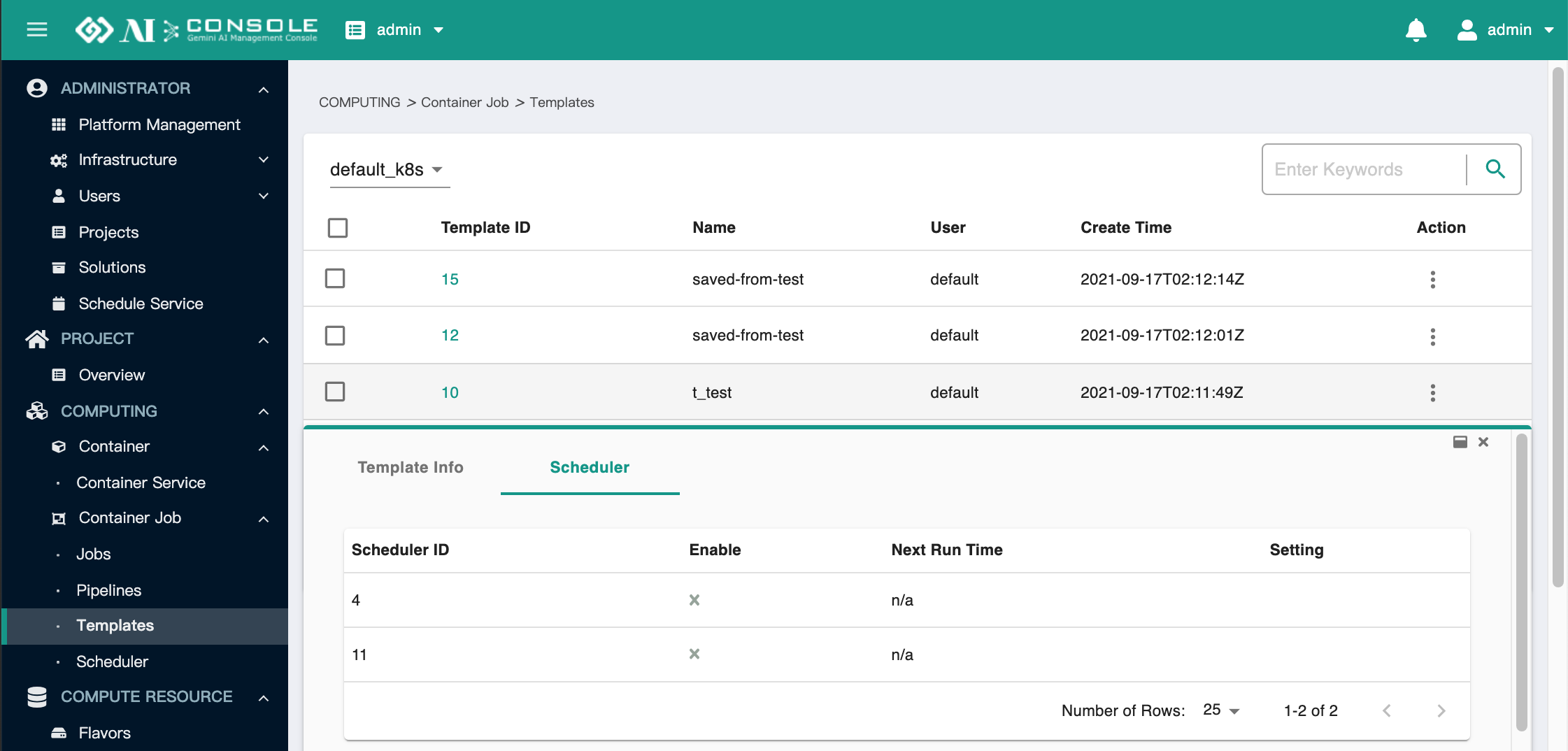 template scheduler