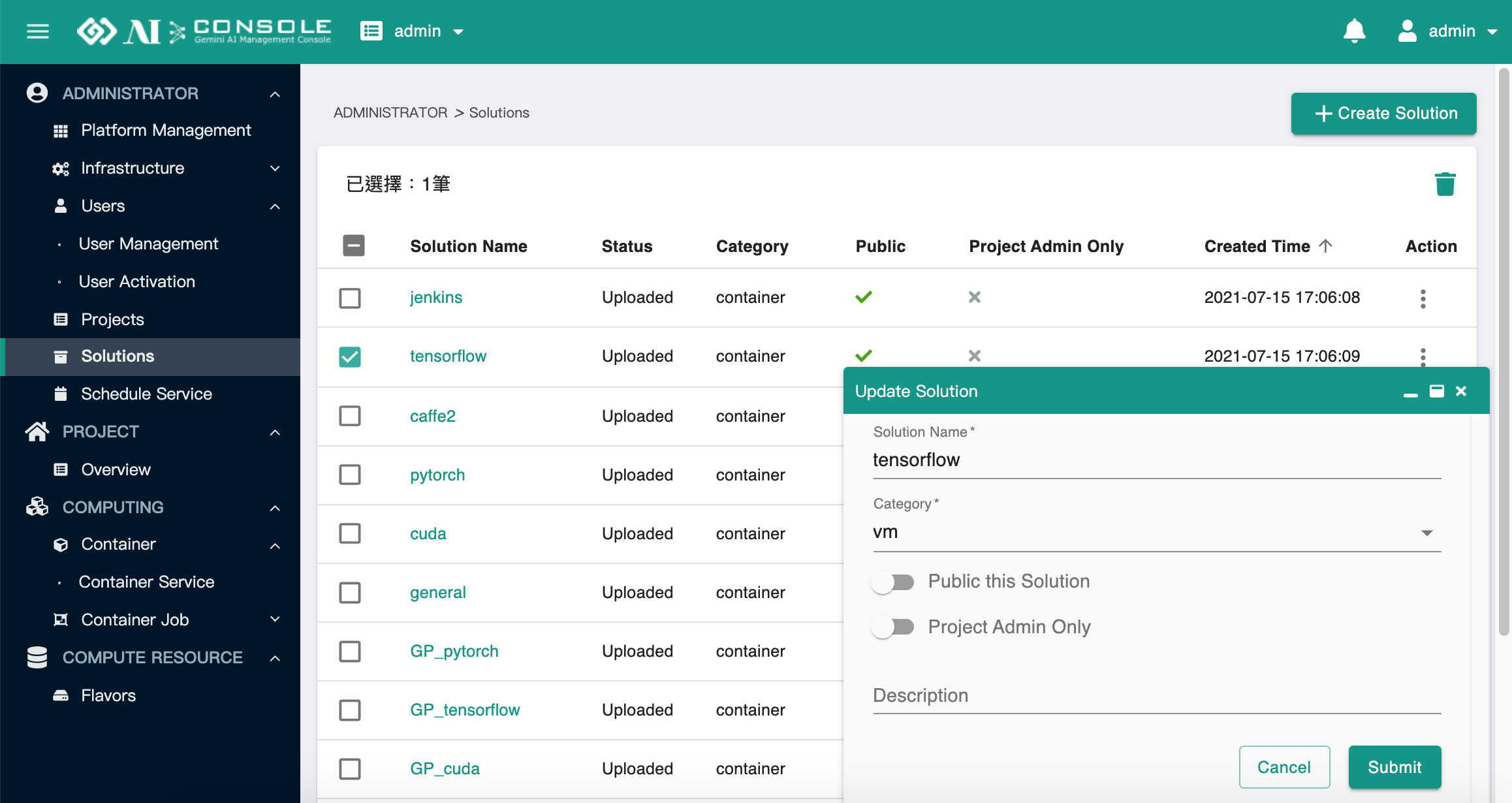 update solution form