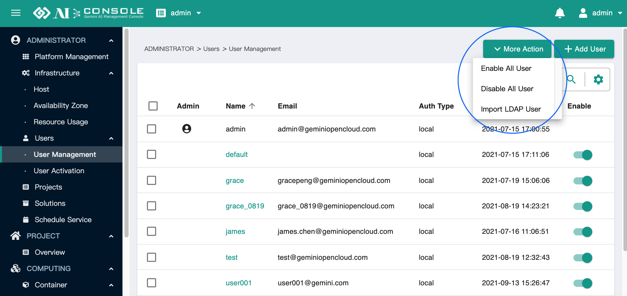 user management more action
