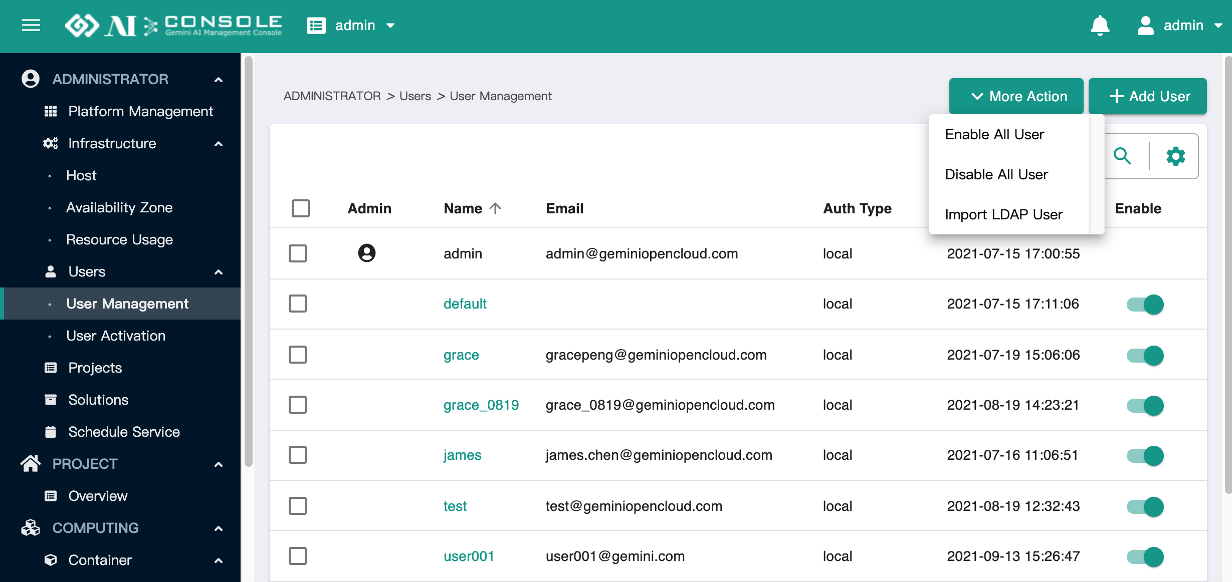 user management more action