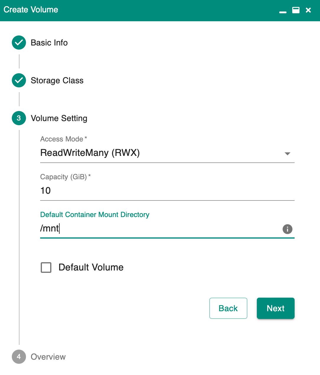 volume create setting