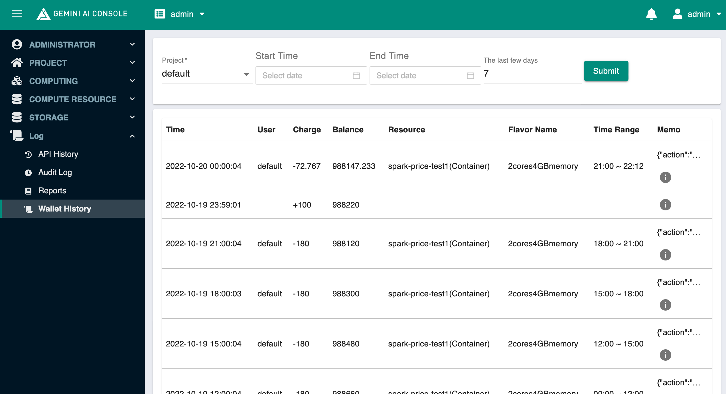 wallet history overview