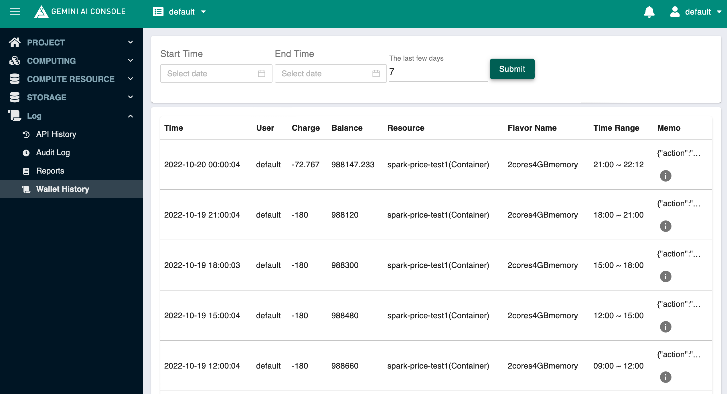 wallet history overview